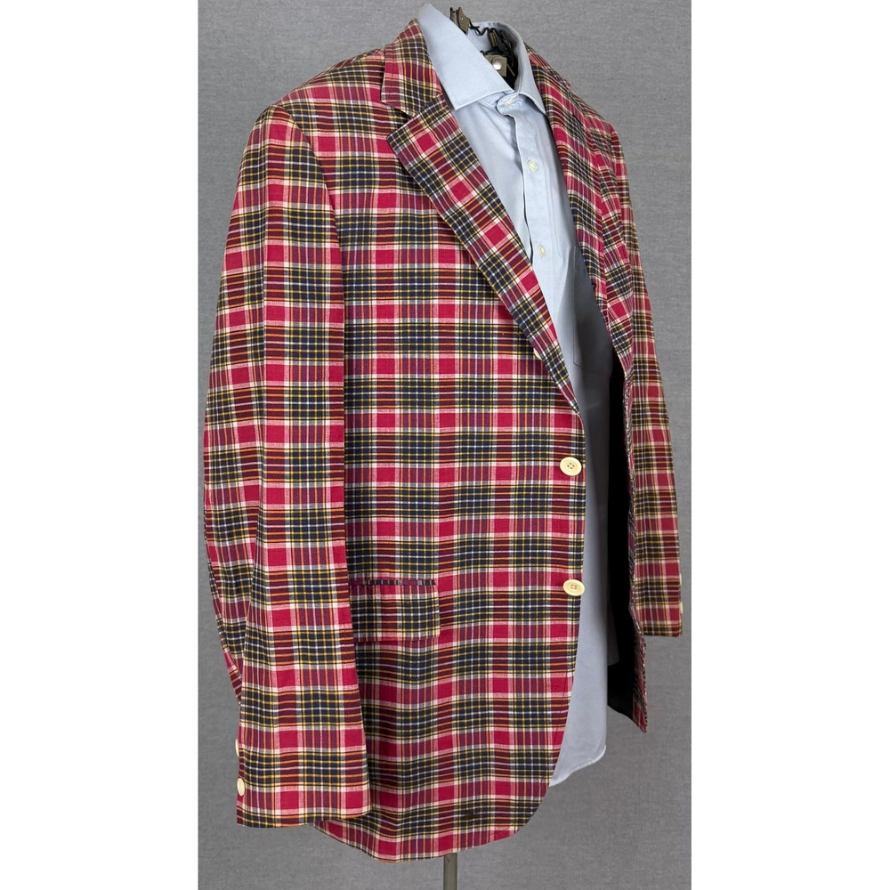 Vintage Bespoke 60s 50s Red Plaid Blazer Sport Coat Mens 42R Mid Century